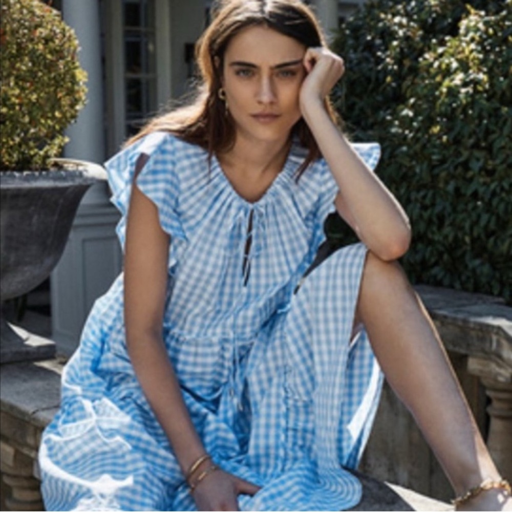 Ephemera Blue and White Gingham Maxi Dress
